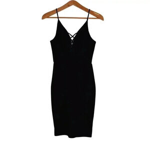NWOT Soprano Lace Up Black Bodycon Dress Cocktail Formal LBD Women's Size S